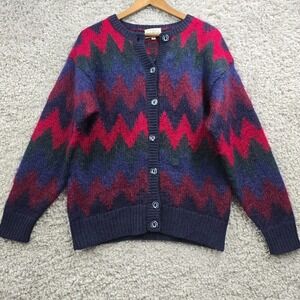 Susan‎ Bristol Womens Mohair Chevron Knit Cardigan Size Small Vintage 90s